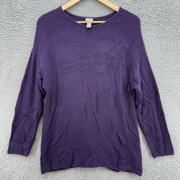 Chico's Sweaters - Chico's Open Knit Purple Sweater Textured Crochet Long Sleeve Womens 2 Large